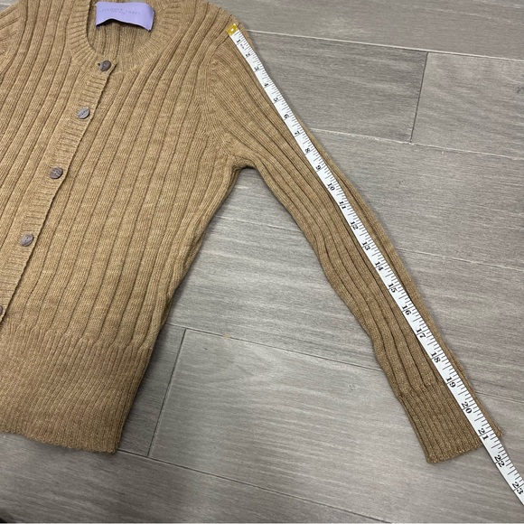 Vera Wang Lavender Label Camel Crewneck Ribbed Wool Alpaca Cardigan Sweater S - Picture 16 of 16